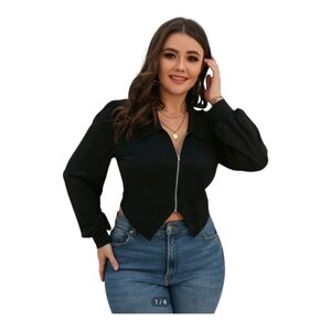 Puff sleeve long sleeve Tee-shirt  black size XL